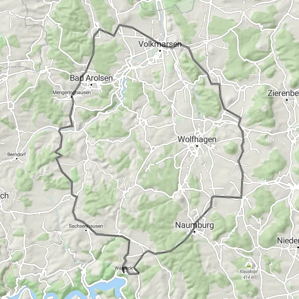 Map miniature of "Naumburg Circuit" cycling inspiration in Kassel, Germany. Generated by Tarmacs.app cycling route planner