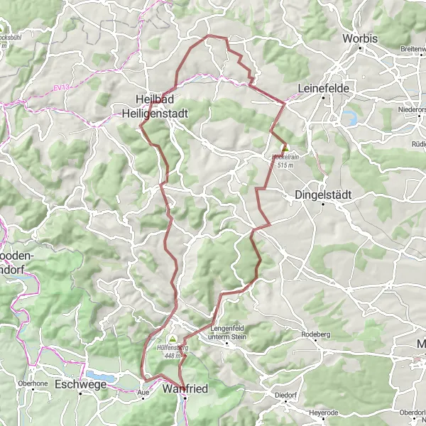 Map miniature of "Sohlberg Gravel Adventure" cycling inspiration in Kassel, Germany. Generated by Tarmacs.app cycling route planner