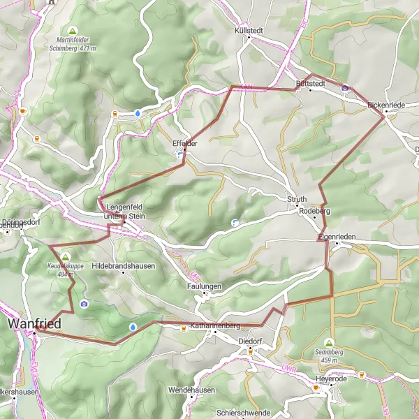 Map miniature of "Effelder Discovery Ride" cycling inspiration in Kassel, Germany. Generated by Tarmacs.app cycling route planner