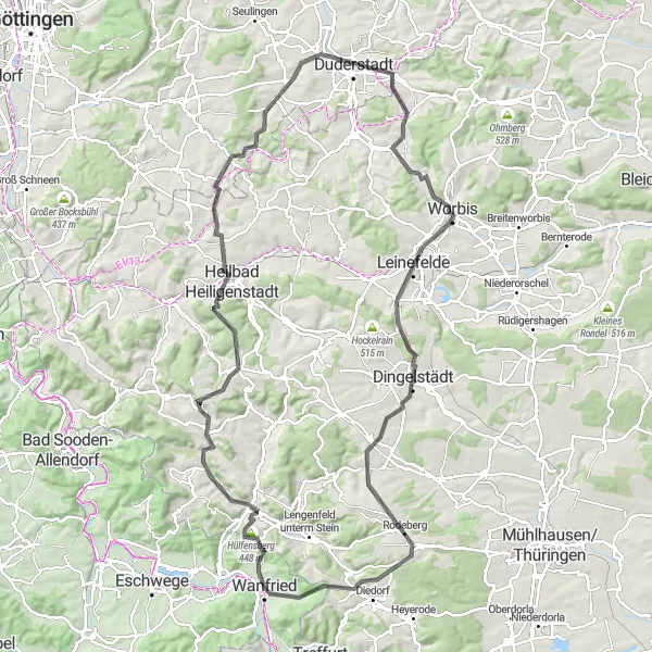 Map miniature of "Hilltop Adventure" cycling inspiration in Kassel, Germany. Generated by Tarmacs.app cycling route planner