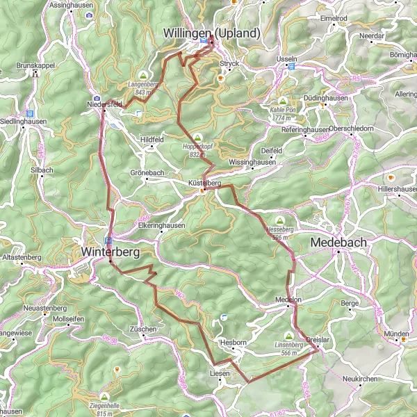 Map miniature of "Willingen Gravel Adventure" cycling inspiration in Kassel, Germany. Generated by Tarmacs.app cycling route planner