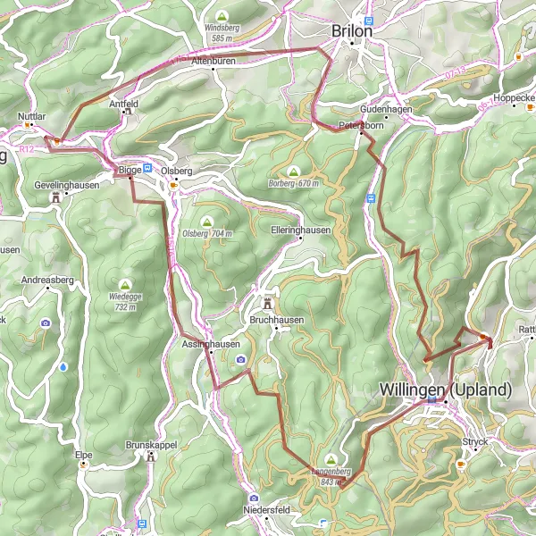 Map miniature of "Discover Gravel Roads" cycling inspiration in Kassel, Germany. Generated by Tarmacs.app cycling route planner