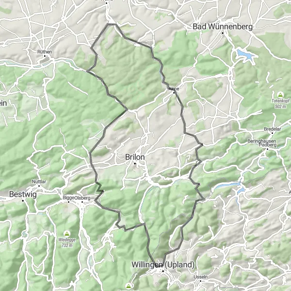 Map miniature of "Road Cycling Exploration" cycling inspiration in Kassel, Germany. Generated by Tarmacs.app cycling route planner