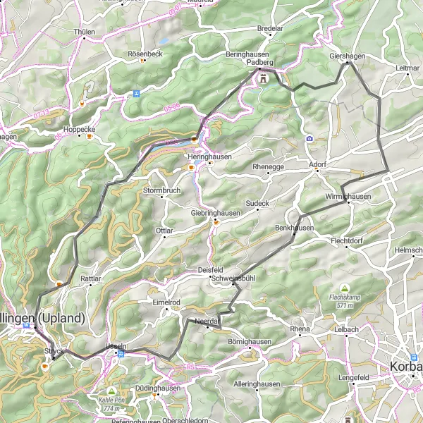 Karten-Miniaturansicht der Radinspiration "Radtour mit dem Rennrad rund um Willingen" in Kassel, Germany. Erstellt vom Tarmacs.app-Routenplaner für Radtouren