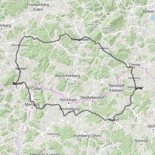 Map miniature of "The Ultimate Cycling Challenge" cycling inspiration in Kassel, Germany. Generated by Tarmacs.app cycling route planner