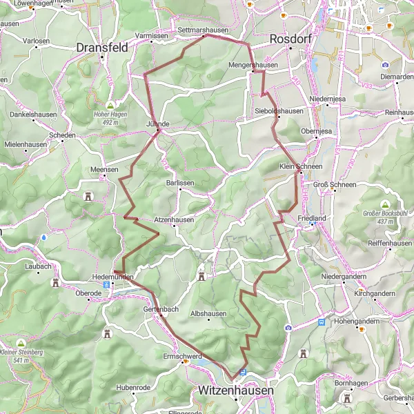 Map miniature of "Discover the Hidden Gems of Gertenbach and Bischhausen" cycling inspiration in Kassel, Germany. Generated by Tarmacs.app cycling route planner