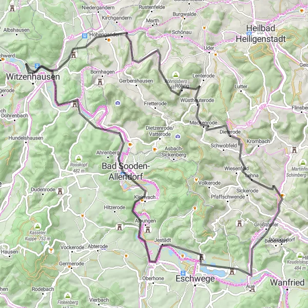 Karten-Miniaturansicht der Radinspiration "Kulturreiche Straßen um Witzenhausen" in Kassel, Germany. Erstellt vom Tarmacs.app-Routenplaner für Radtouren