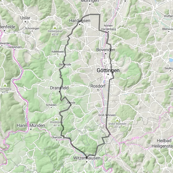 Map miniature of "Road Cycling Adventure: Mountains and Valleys" cycling inspiration in Kassel, Germany. Generated by Tarmacs.app cycling route planner