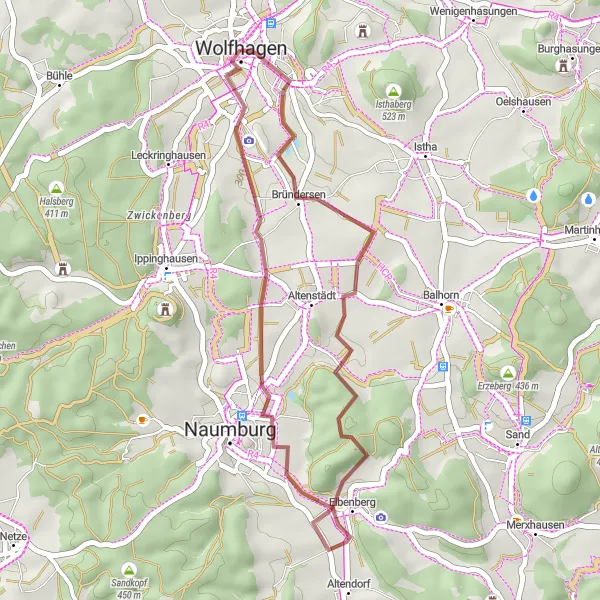 Karten-Miniaturansicht der Radinspiration "Wolfhagen - Freilichtbühne Route" in Kassel, Germany. Erstellt vom Tarmacs.app-Routenplaner für Radtouren