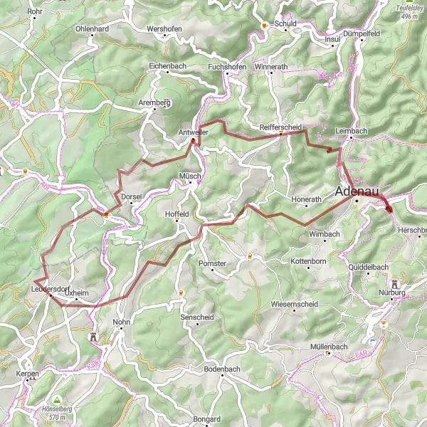 Map miniature of "The Gravel Adventure" cycling inspiration in Koblenz, Germany. Generated by Tarmacs.app cycling route planner