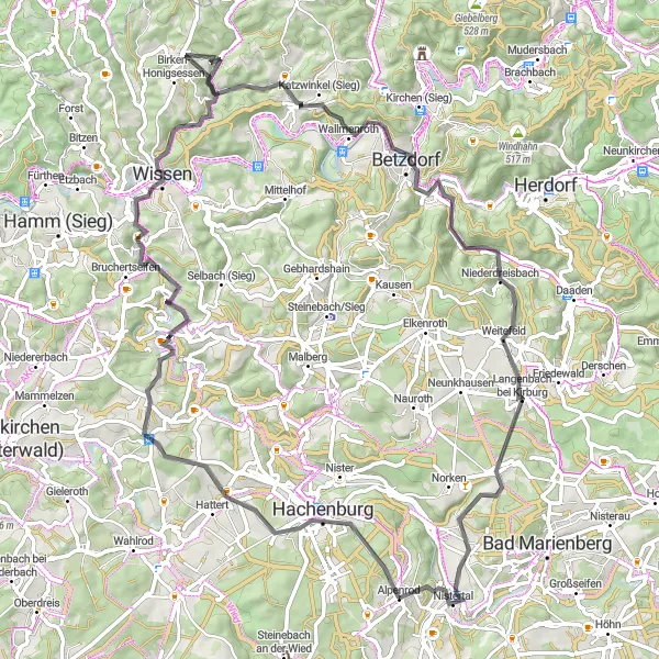 Map miniature of "Alpenrod Loop" cycling inspiration in Koblenz, Germany. Generated by Tarmacs.app cycling route planner