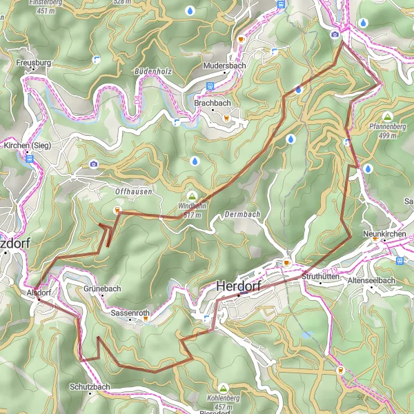 Map miniature of "Alsdorf Gravel Excursion" cycling inspiration in Koblenz, Germany. Generated by Tarmacs.app cycling route planner