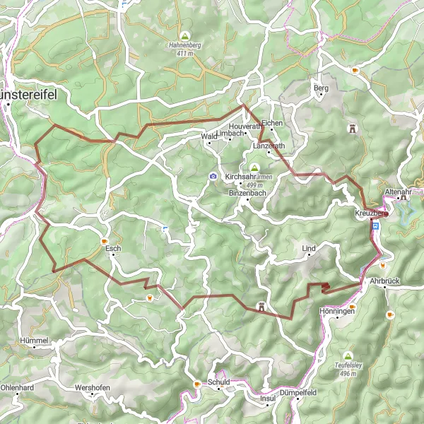 Map miniature of "The Gravel Challenge" cycling inspiration in Koblenz, Germany. Generated by Tarmacs.app cycling route planner