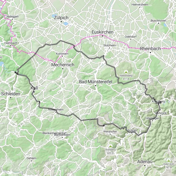 Map miniature of "Roadtrip Adventure" cycling inspiration in Koblenz, Germany. Generated by Tarmacs.app cycling route planner