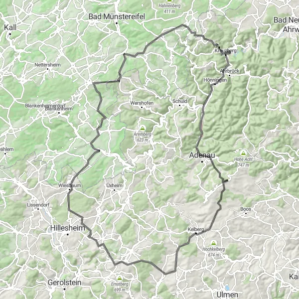 Map miniature of "Altenahr and the Surrounding Hills" cycling inspiration in Koblenz, Germany. Generated by Tarmacs.app cycling route planner