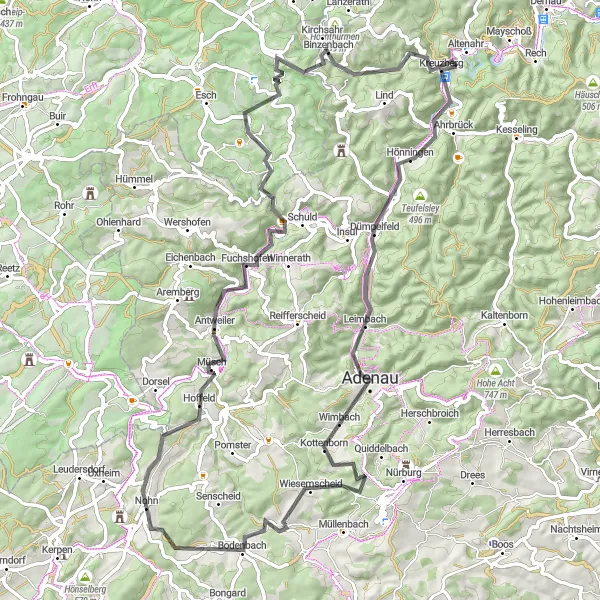 Map miniature of "Eifel Countryside Ride" cycling inspiration in Koblenz, Germany. Generated by Tarmacs.app cycling route planner