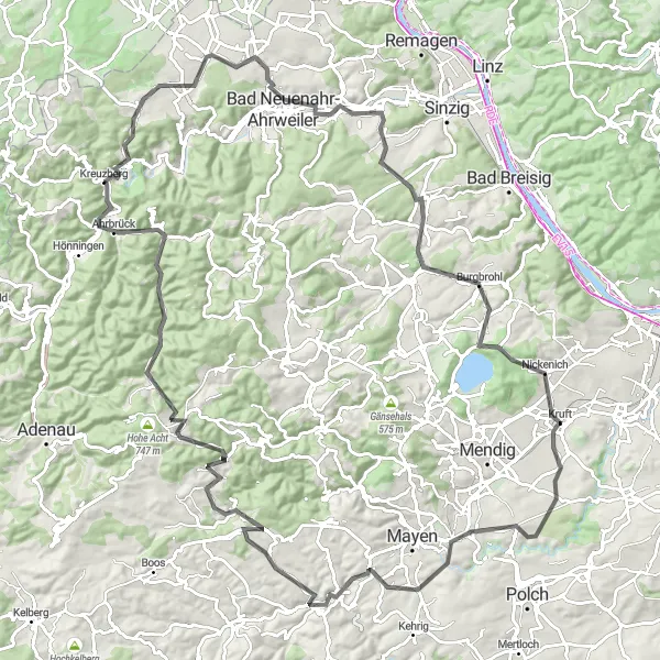 Karten-Miniaturansicht der Radinspiration "Road-Tour durch die Vulkaneifel und Ahrtal" in Koblenz, Germany. Erstellt vom Tarmacs.app-Routenplaner für Radtouren