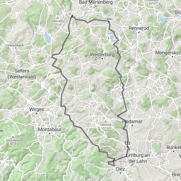 Map miniature of "Altendiez Road Adventure" cycling inspiration in Koblenz, Germany. Generated by Tarmacs.app cycling route planner
