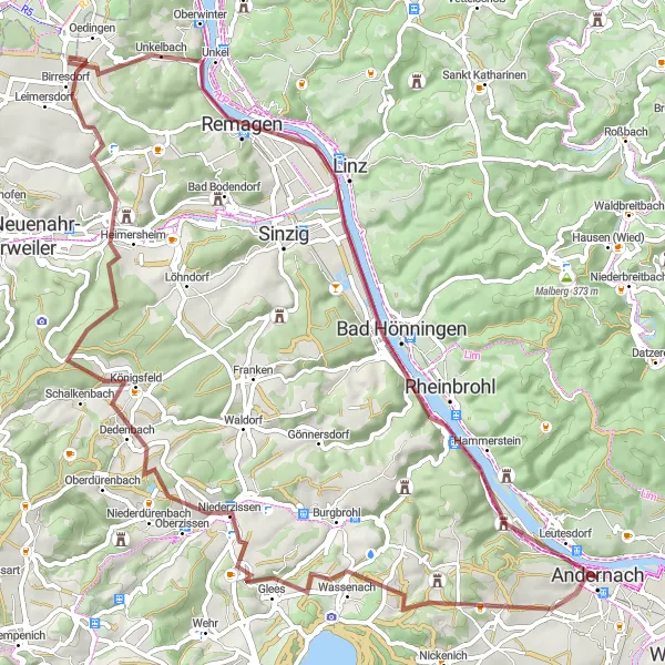 Map miniature of "Wassenach and the Volcanic Eifel" cycling inspiration in Koblenz, Germany. Generated by Tarmacs.app cycling route planner