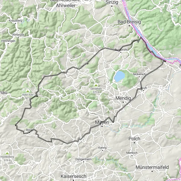 Karten-Miniaturansicht der Radinspiration "Höhenmeter-Challenge rund um Koblenz" in Koblenz, Germany. Erstellt vom Tarmacs.app-Routenplaner für Radtouren