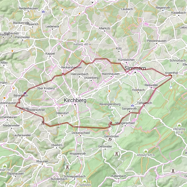 Karten-Miniaturansicht der Radinspiration "Historische Entdeckungen: Argenthal - Simmern Rundweg" in Koblenz, Germany. Erstellt vom Tarmacs.app-Routenplaner für Radtouren