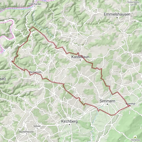 Karten-Miniaturansicht der Radinspiration "Herausforderung in der Natur: Argenthal - Niederkumbd Rundweg" in Koblenz, Germany. Erstellt vom Tarmacs.app-Routenplaner für Radtouren