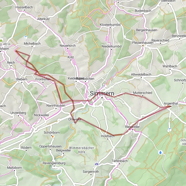 Map miniature of "Argenthal Gravel Loop" cycling inspiration in Koblenz, Germany. Generated by Tarmacs.app cycling route planner