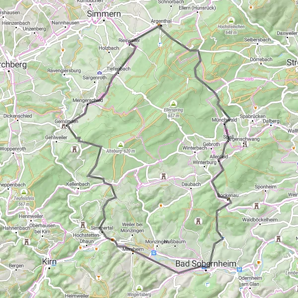 Map miniature of "The Hillside Adventure" cycling inspiration in Koblenz, Germany. Generated by Tarmacs.app cycling route planner