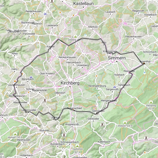 Karten-Miniaturansicht der Radinspiration "Hunsrück Panorama Tour" in Koblenz, Germany. Erstellt vom Tarmacs.app-Routenplaner für Radtouren