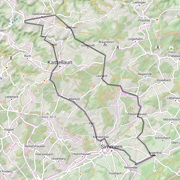 Map miniature of "The Countryside Retreat" cycling inspiration in Koblenz, Germany. Generated by Tarmacs.app cycling route planner