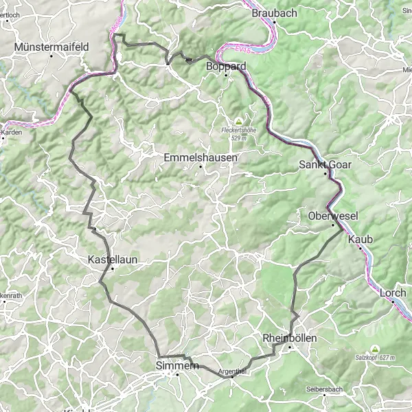 Map miniature of "The Ultimate Scenic Route" cycling inspiration in Koblenz, Germany. Generated by Tarmacs.app cycling route planner