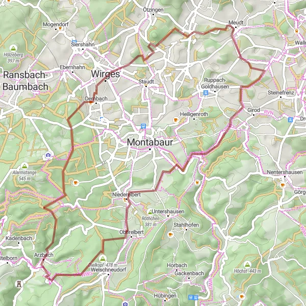 Karten-Miniaturansicht der Radinspiration "Gravel-Tour mit spektakulären Ausblicken" in Koblenz, Germany. Erstellt vom Tarmacs.app-Routenplaner für Radtouren