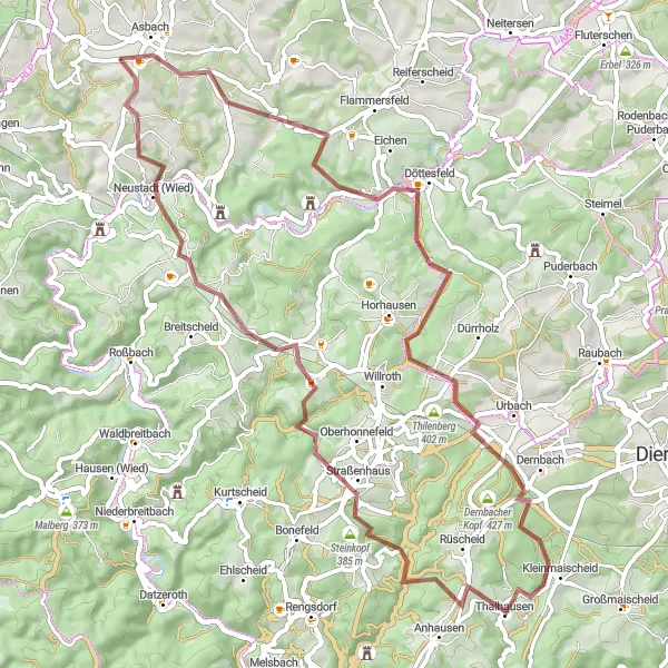 Map miniature of "The Gravel Escape" cycling inspiration in Koblenz, Germany. Generated by Tarmacs.app cycling route planner