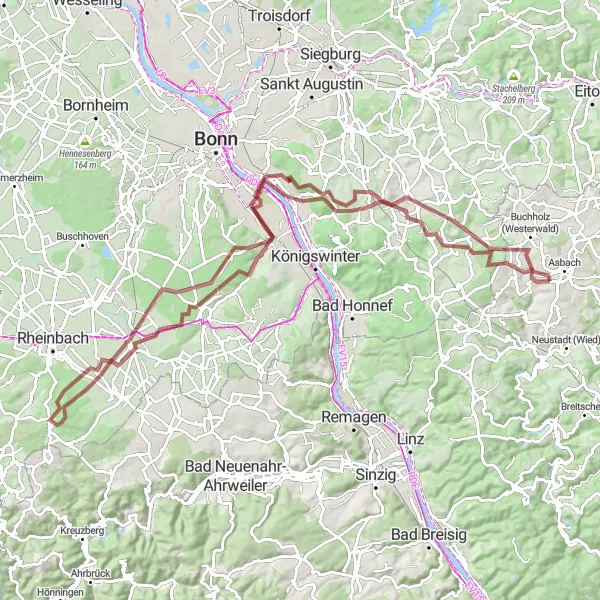 Map miniature of "The Gravel Odyssey" cycling inspiration in Koblenz, Germany. Generated by Tarmacs.app cycling route planner