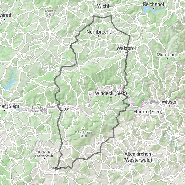 Map miniature of "The Road Adventure" cycling inspiration in Koblenz, Germany. Generated by Tarmacs.app cycling route planner