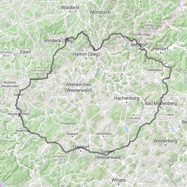 Map miniature of "The Koblenz Adventure" cycling inspiration in Koblenz, Germany. Generated by Tarmacs.app cycling route planner