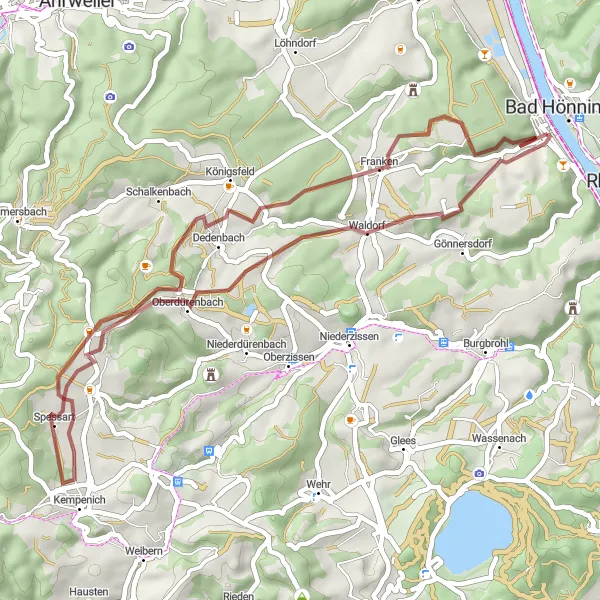 Karten-Miniaturansicht der Radinspiration "Geheimnisvolle Pfade und Naturschönheiten" in Koblenz, Germany. Erstellt vom Tarmacs.app-Routenplaner für Radtouren