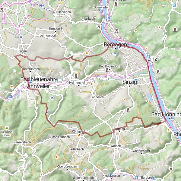 Map miniature of "Gravel Adventure" cycling inspiration in Koblenz, Germany. Generated by Tarmacs.app cycling route planner