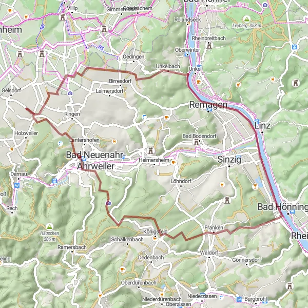 Map miniature of "Bachem Gravel Tour" cycling inspiration in Koblenz, Germany. Generated by Tarmacs.app cycling route planner