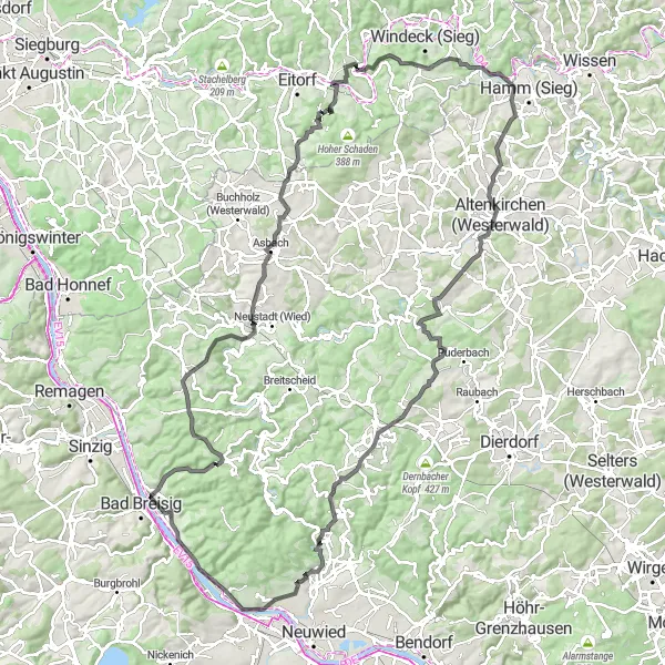 Karten-Miniaturansicht der Radinspiration "Rheinblick und Bergabenteuer" in Koblenz, Germany. Erstellt vom Tarmacs.app-Routenplaner für Radtouren