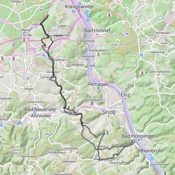 Karten-Miniaturansicht der Radinspiration "Panoramafahrt von Bad Breisig zur Augustenhöhe" in Koblenz, Germany. Erstellt vom Tarmacs.app-Routenplaner für Radtouren