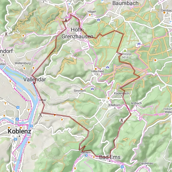 Karten-Miniaturansicht der Radinspiration "Rundtour von Bad Ems nach Arzbach" in Koblenz, Germany. Erstellt vom Tarmacs.app-Routenplaner für Radtouren