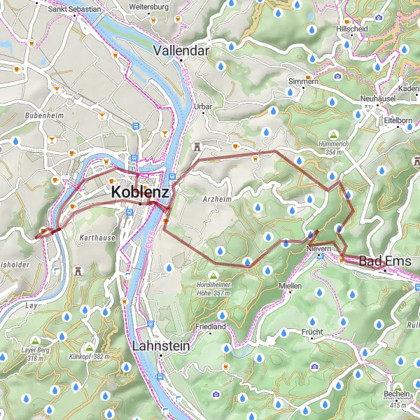 Karten-Miniaturansicht der Radinspiration "Gravel Tour durch das Mittelrheintal" in Koblenz, Germany. Erstellt vom Tarmacs.app-Routenplaner für Radtouren