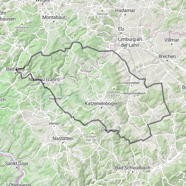 Karten-Miniaturansicht der Radinspiration "Herausfordernde Tour durch den Westerwald" in Koblenz, Germany. Erstellt vom Tarmacs.app-Routenplaner für Radtouren