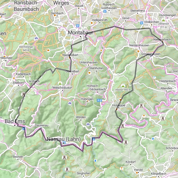 Karten-Miniaturansicht der Radinspiration "Rundtour um Arzbach: Natur und Kultur entdecken" in Koblenz, Germany. Erstellt vom Tarmacs.app-Routenplaner für Radtouren