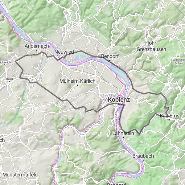 Karten-Miniaturansicht der Radinspiration "Durch das Rheintal: Von Koblenz nach Vallendar" in Koblenz, Germany. Erstellt vom Tarmacs.app-Routenplaner für Radtouren