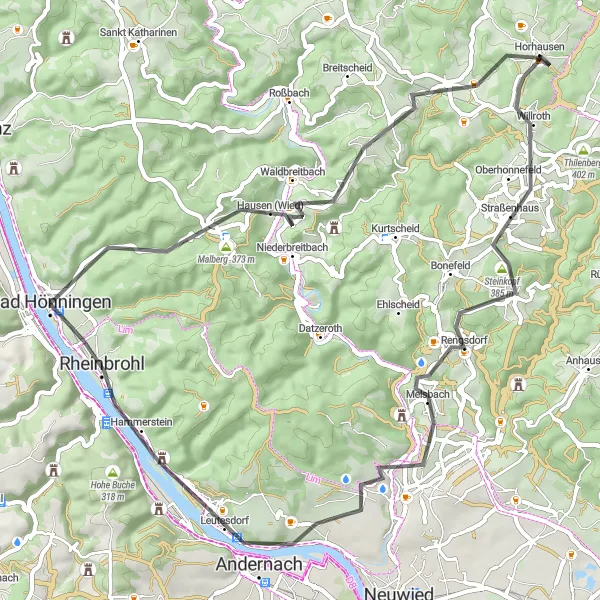 Karten-Miniaturansicht der Radinspiration "Genussvolle Runde durch den Westerwald" in Koblenz, Germany. Erstellt vom Tarmacs.app-Routenplaner für Radtouren