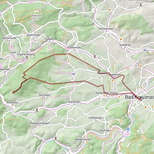 Karten-Miniaturansicht der Radinspiration "Fahrrad-Rundweg rund um Bad Kreuznach (Koblenz, Deutschland)" in Koblenz, Germany. Erstellt vom Tarmacs.app-Routenplaner für Radtouren