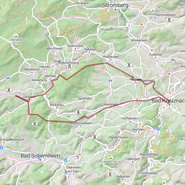 Map miniature of "Welschberg Gravel Loop" cycling inspiration in Koblenz, Germany. Generated by Tarmacs.app cycling route planner