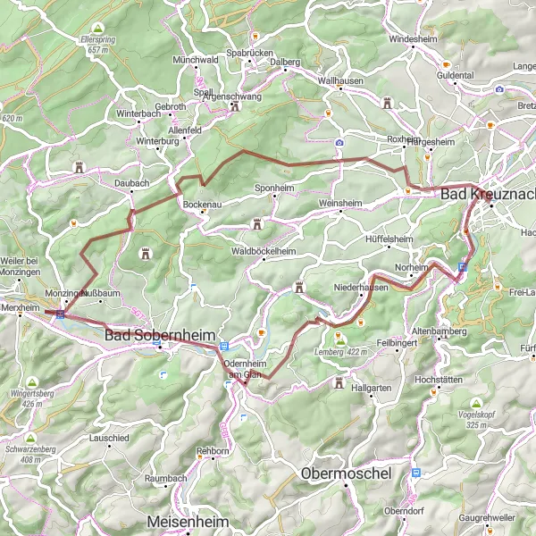 Karten-Miniaturansicht der Radinspiration "Hügelige Weinberge von Bad Kreuznach" in Koblenz, Germany. Erstellt vom Tarmacs.app-Routenplaner für Radtouren